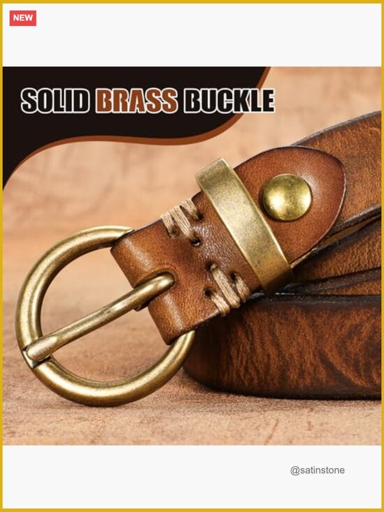 Genuine Leather Belt for Jeans Pants with Vintage Gold Buckle main image 5